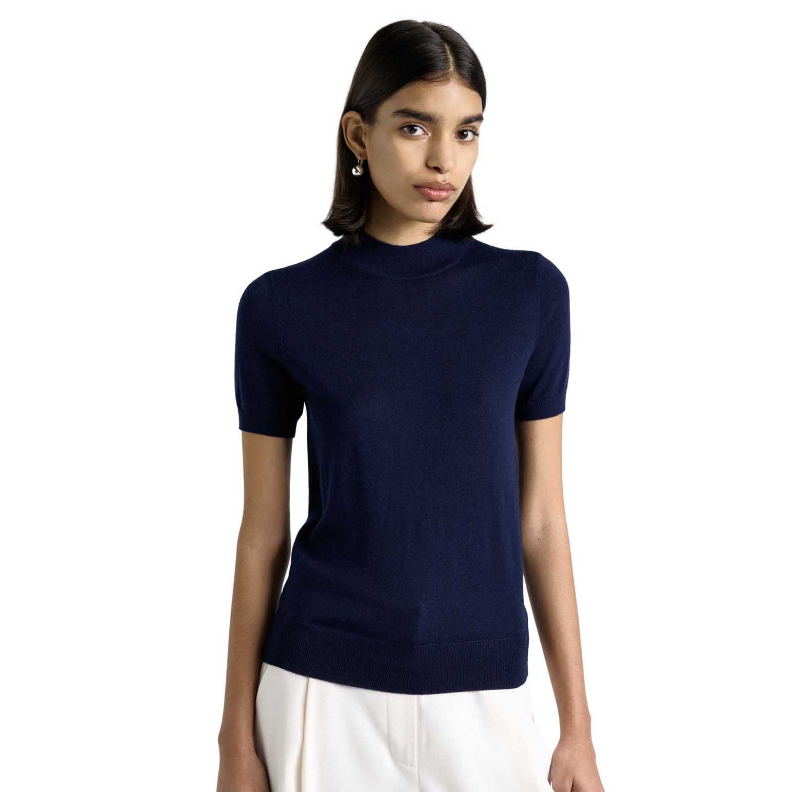 Cue Merino Short Sleeve Mock Neck Knit